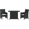 Image de vidaXL - 3-delige - Bistroset - met - kussens - poly - rattan - zwart