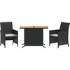 Image de vidaXL - 3-delige - Bistroset - met - kussens - poly - rattan - zwart