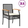 Image de vidaXL - Tuinstoelen - 4 - st - met - kussens - poly - rattan - en - acaciahout - zwart