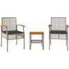 Image de vidaXL - 3-delige - Bistroset - met - kussens - poly - rattan - en - acaciahout - grijs