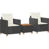 Image de vidaXL - 3-delige - Bistroset - met - kussens - poly - rattan - en - acaciahout - zwart