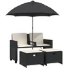 Image de vidaXL - Tuinbank - 2-zits - met - parasol - en - voetenbanken - poly - rattan - zwart