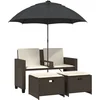 Image de vidaXL - Tuinbank - 2-zits - met - parasol - en - voetenbanken - poly - rattan - bruin