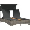Image de vidaXL - Ligbed - 2-persoons - met - luifel - en - kussens - poly - rattan - grijs