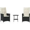 Image de vidaXL - 3-delige - Bistroset - met - kussens - poly - rattan - zwart