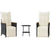 Image de vidaXL - 3-delige - Bistroset - met - kussens - poly - rattan - zwart
