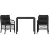 Image de vidaXL - 3-delige - Bistroset - met - kussens - poly - rattan - zwart