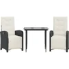 Image de vidaXL - 3-delige - Bistroset - met - kussens - poly - rattan - zwart