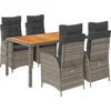 Image de vidaXL - 5-delige - Tuinset - met - kussens - poly - rattan - grijs