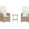 Image de vidaXL - Tuinstoelen - 2 - st - verstelbaar - met - tafel - poly - rattan - beige