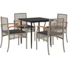 Image de vidaXL - 5-delige - Tuinset - met - kussens - poly - rattan - grijs