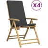 Image de vidaXL - Tuinstoelen - 4 - st - inklapbaar - met - kussens - bamboe - donkergrijs