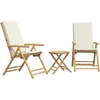 Image de vidaXL - 3-delige - Bistroset - inklapbaar - met - kussens - bamboe - crèmewit
