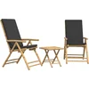 Image de vidaXL - 3-delige - Bistroset - inklapbaar - met - kussens - bamboe - donkergrijs