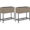 Image de vidaXL - Plantenbakken - met - schap - 2 - st - 70x28x70 - poly - rattan - grijs