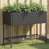 Image de vidaXL - Plantenbak - met - schap - poly - rattan - zwart