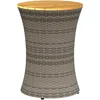 Image de vidaXL - Tuinbijzettafel - trommelvormig - poly - rattan - en - massief - hout - grijs