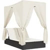 Image de vidaXL - Ligbed - tweepersoons - met - dak - en - gordijn - poly - rattan - zwart