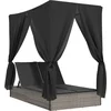 Image de vidaXL - Ligbed - tweepersoons - met - dak - en - gordijn - poly - rattan - grijs