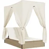 Image de vidaXL - Ligbed - tweepersoons - met - dak - en - gordijn - poly - rattan - beige