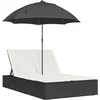 Image de vidaXL - Ligbed - 2-persoons - met - kussens - en - parasol - poly - rattan - zwart