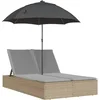 Image de vidaXL - Ligbed - 2-persoons - met - kussens - en - parasol - poly - rattan - beige