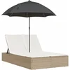 Image de vidaXL - Ligbed - 2-persoons - met - kussens - en - parasol - poly - rattan - beige