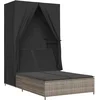 Image de vidaXL - Ligbed - tweepersoons - met - dak - en - gordijn - poly - rattan - grijs