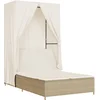 Image de vidaXL - Ligbed - tweepersoons - met - dak - en - gordijn - poly - rattan - beige