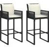 Image de vidaXL - Tuinbarkrukken - met - kussens - 2 - st - poly - rattan - zwart