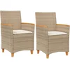 Image de vidaXL - Tuinstoelen - 2 - st - met - kussens - poly - rattan - en - massief - hout - beige