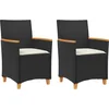 Image de vidaXL - Tuinstoelen - 2 - st - met - kussens - poly - rattan - en - massief - hout - zwart