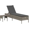 Image de vidaXL - Ligbed - met - tafel - en - kussen - poly - rattan - grijs