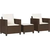 Image de vidaXL - 3-delige - Bistroset - met - kussens - poly - rattan - bruin