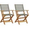 Image de vidaXL - Opklapbare - stoelen, - 2 - stuks, - grijs, - massief - acaciahout - en - polyrotan.