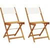 Image de vidaXL - Opklapbare - stoelen, - 2 - stuks, - crèmewit, - massief - acaciahout - en - stof.