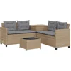 Image de vidaXL - Tuinbank - met - tafel - en - kussens - L-vormig - poly - rattan - beige