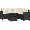 Image de vidaXL - Tuinbank - met - tafel - en - kussens - L-vormig - poly - rattan - zwart