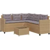 Image de vidaXL - Tuinbank - met - tafel - en - kussens - L-vormig - poly - rattan - beige