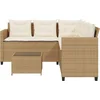 Image de vidaXL - Tuinbank - met - tafel - en - kussens - L-vormig - poly - rattan - beige