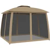Image de vidaXL - Prieel - zijwanden - van - gaas - en - dubbel - dak - 2,93x2,93 - m - staal - taupe