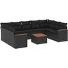 Image de vidaXL - 10-delige - Loungeset - met - kussens - poly - rattan - zwart
