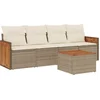 Image de vidaXL - 5-delige - Loungeset - met - kussens - poly - rattan - beige