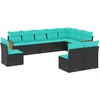 Image de vidaXL - 10-delige - tuinbankset - met - kussens - van - zwart - polyrotan