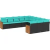 Image de vidaXL - 11-delige - tuinbankset - met - kussens, - zwart - polyrotan