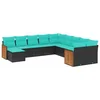 Image de vidaXL - 11-delige - tuinbankset - met - kussens, - zwart - polyrotan