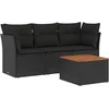 Image de vidaXL - 4-delige - Loungeset - met - kussens - poly - rattan - zwart