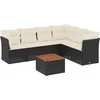 Image de vidaXL - 7-delige - Loungeset - met - kussens - poly - rattan - zwart