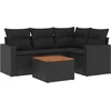 Image de vidaXL - 5-delige - Loungeset - met - kussens - poly - rattan - zwart