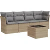 Image de vidaXL - 5-delige - Loungeset - met - kussens - poly - rattan - beige